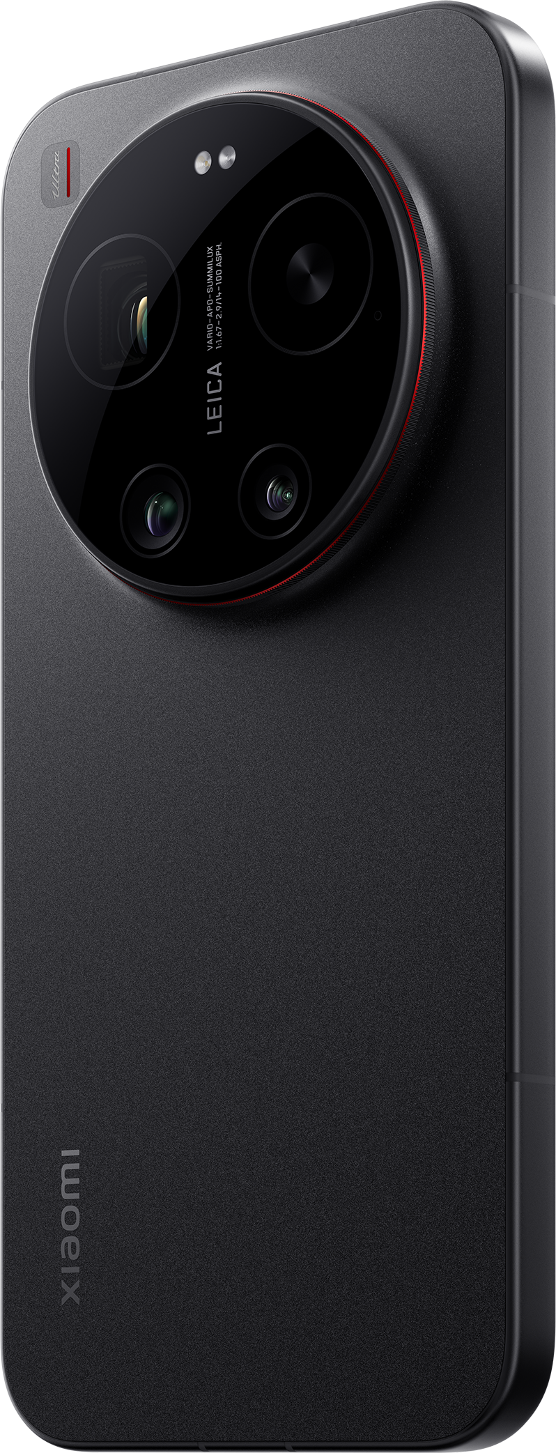 Fekete Xiaomi okostelefon Leica kamerával és piros gyűrűvel.