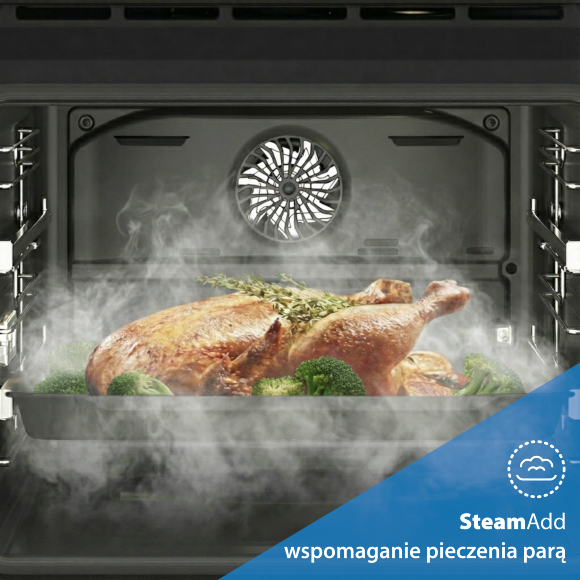 Pieczony indyk z brokułami w piekarniku parowym.