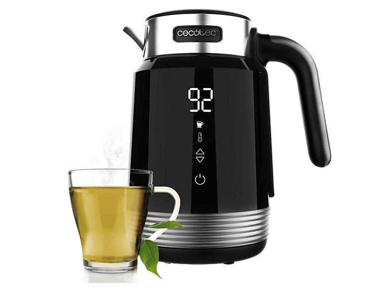 Hervidor de agua - Cecotec ThermoSense 600 Touch Black, 1.7 L, 2200 W, libre BPA, Control táctil, Temperatura regulable, Negro
