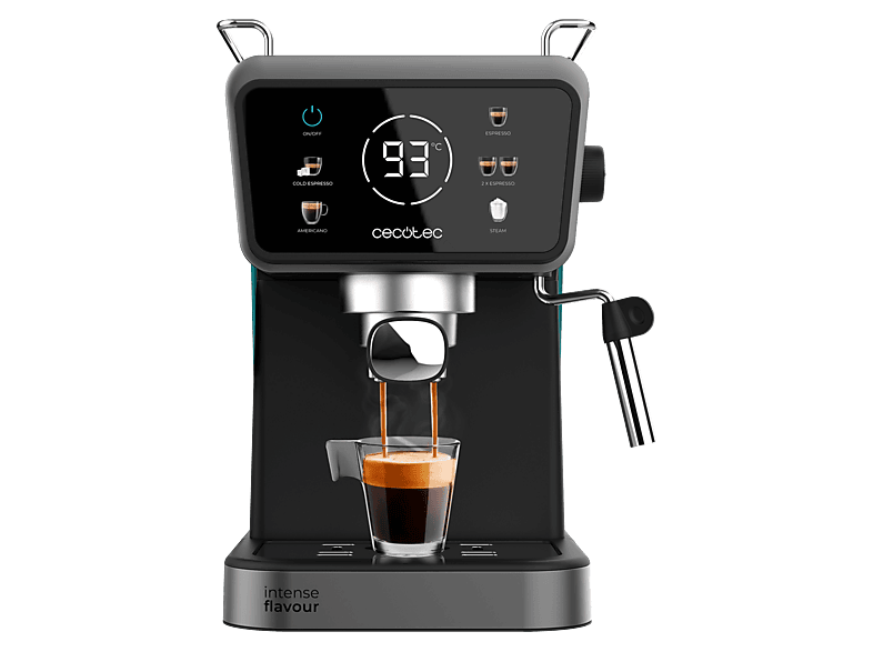 Cafetera express - Cecotec Power Espresso Touch ColdBrew, 20 bares, Pantalla táctil, Café frío/templado/caliente, Vaporizador orientable, Negro