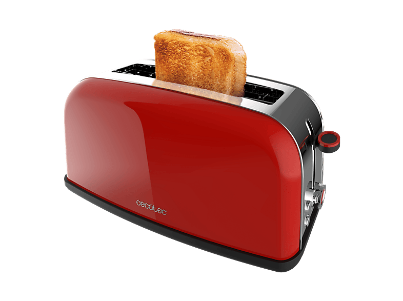 Tostadora - Cecotec Toastin' Time 1100 Red Long Lite, 850 W, Ranura larga, Inox, 7 niveles, Rojo