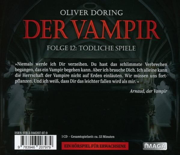 Cover von Der Vampir, Folge 12: Tödliche Spiele. Mit Textzitat und ISBN.