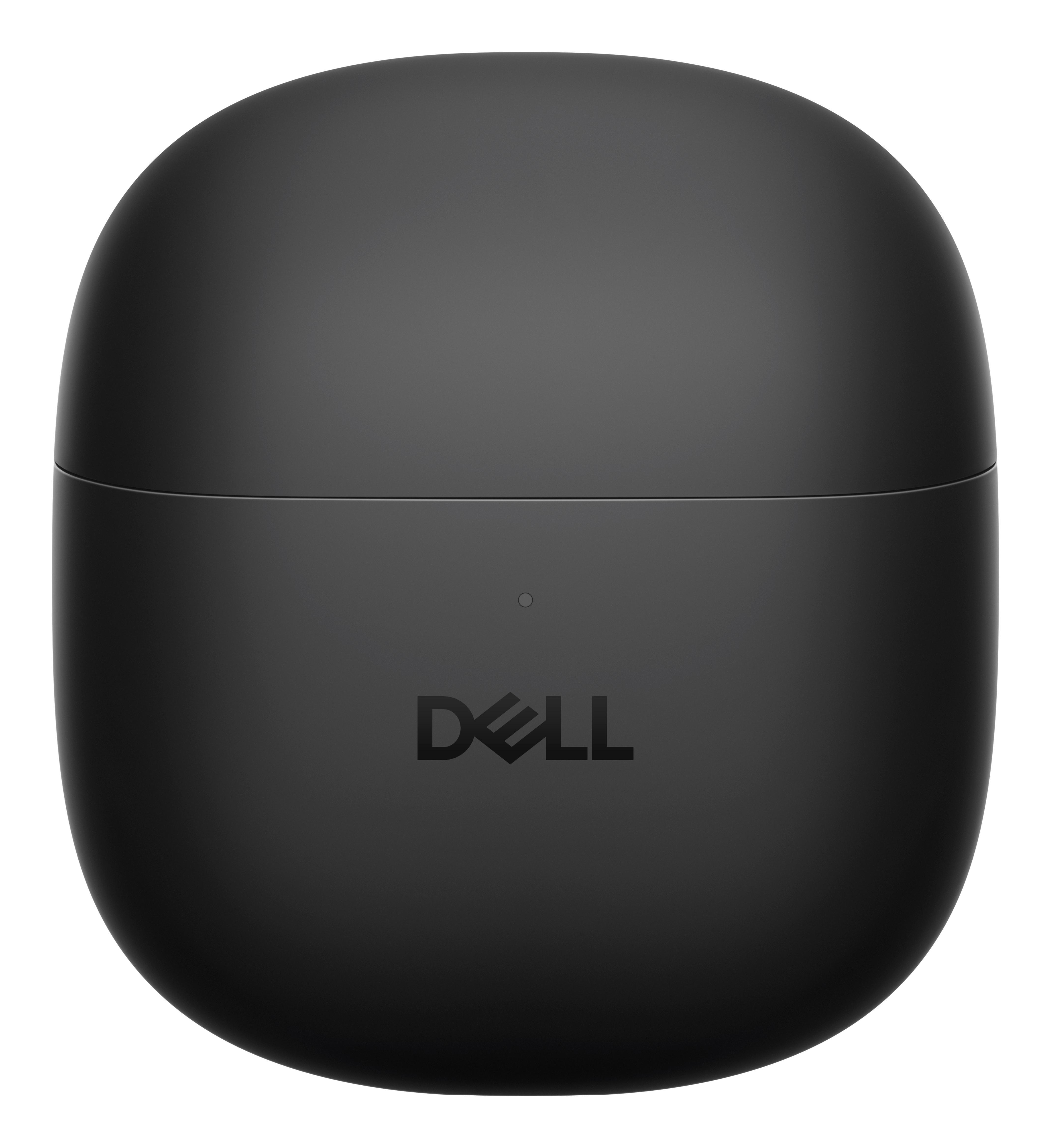 Schwarzes Ladeetui für Kopfhörer mit Dell-Logo.
