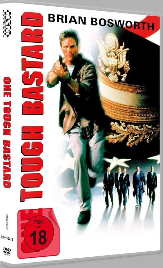 Ein Mann mit Waffe, Militärmütze und Männer in Anzügen auf DVD-Hülle.