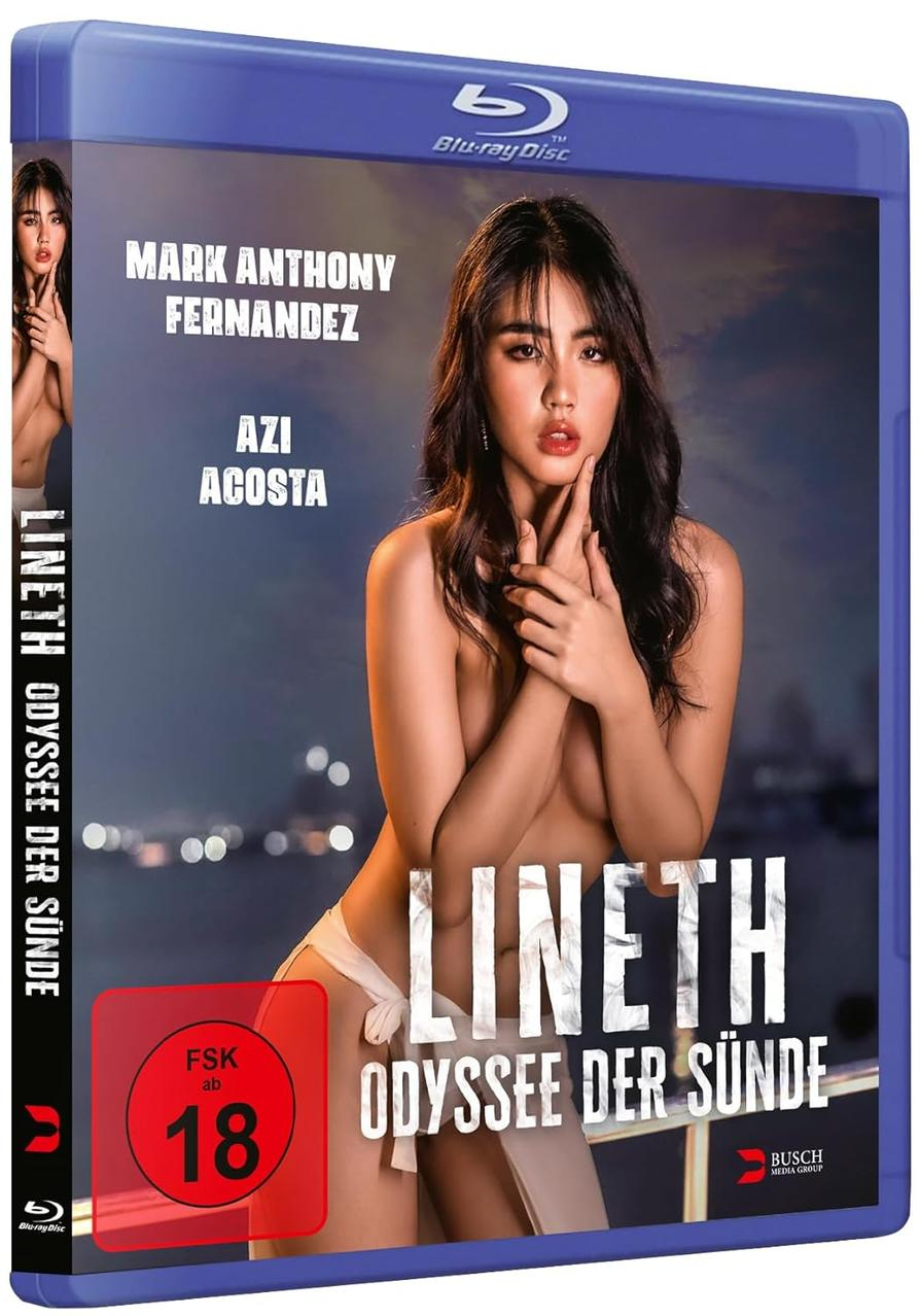 Blu-ray Cover: Frau vor dunklem Hintergrund, Titel 'Lineth Odyssee der Sünde'.