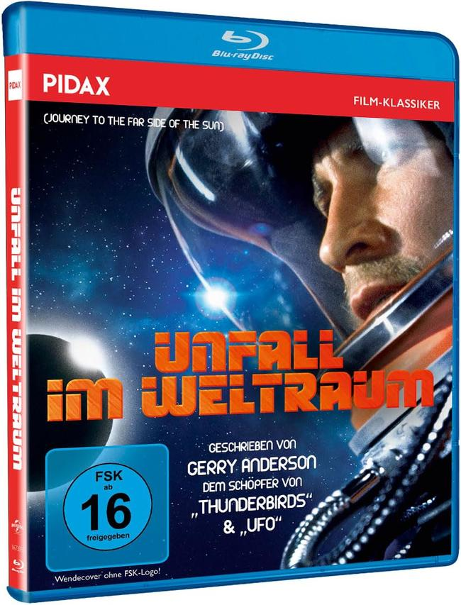 Blu-ray-Hülle mit Astronautenhelm, Text 'Unfall im Weltraum'.