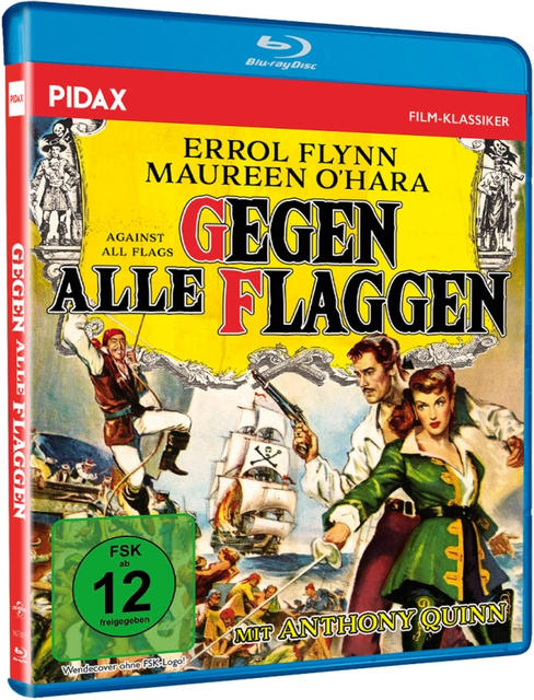 Filmplakat für 'Gegen alle Flaggen' mit Piraten, Schiffen und Kämpfern.