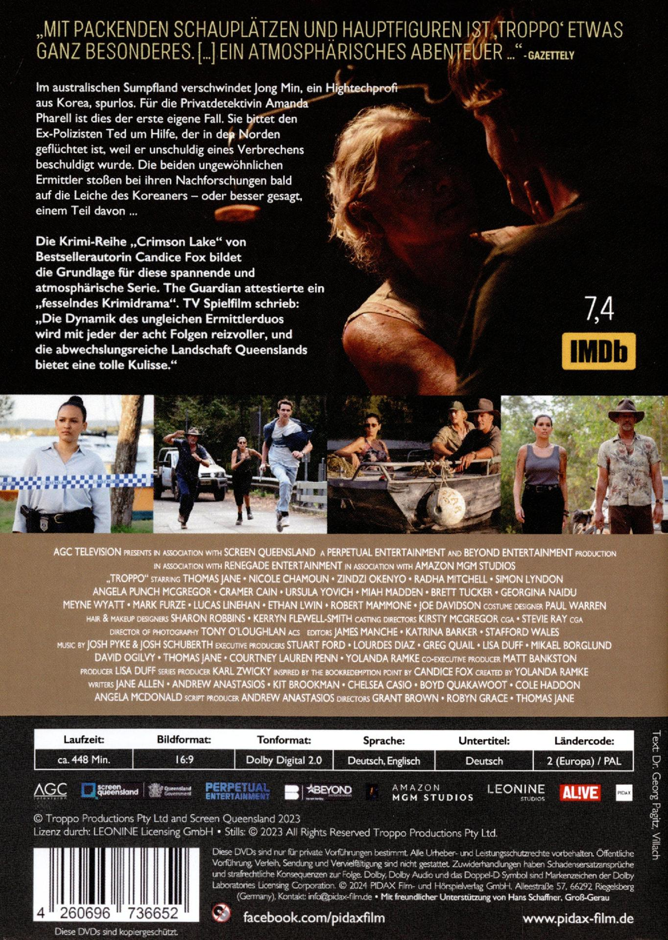 Filmplakat mit Schauspielern, einem Boot und Textinformationen.