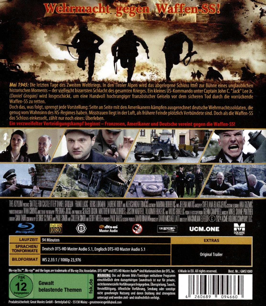 Filmplakat mit Kriegsszene, Text und Darstellern. Deutsche Soldaten kämpfen gegen Waffen-SS.