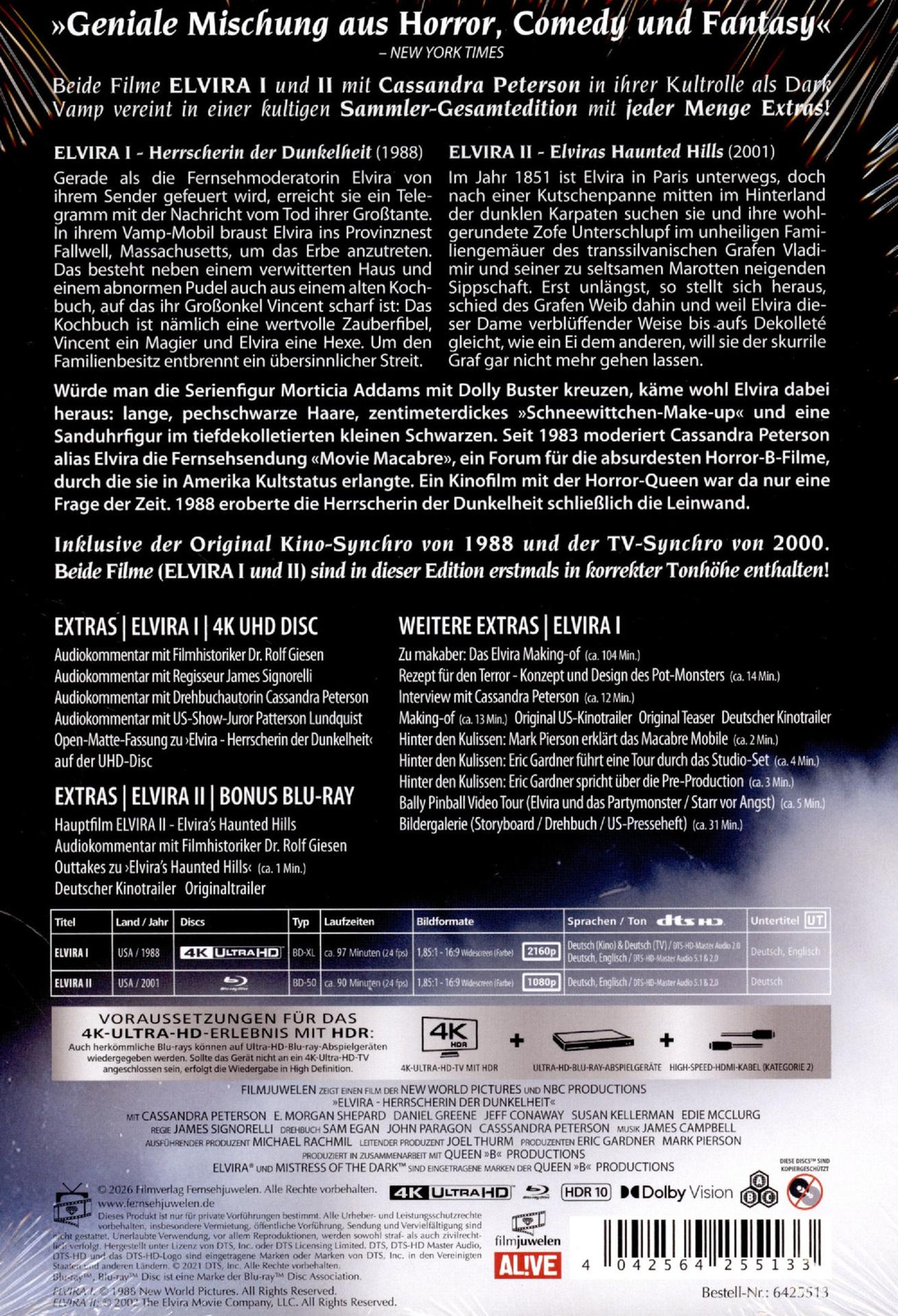 Das Cover zeigt eine Sammlung von Filmen mit Cassandra Peterson als Elvira.