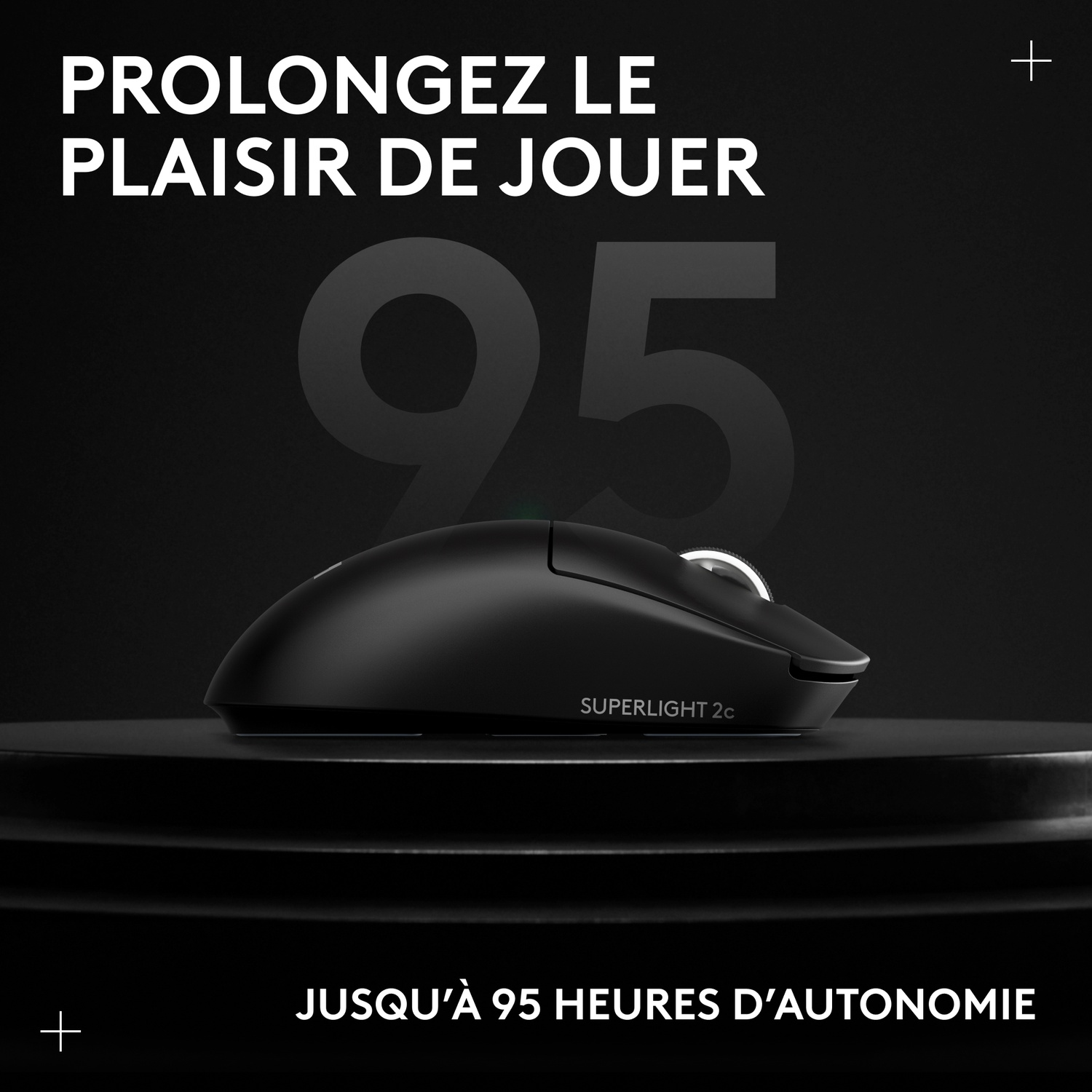 Souris gaming noire, 95h d'autonomie, molette blanche lumineuse.