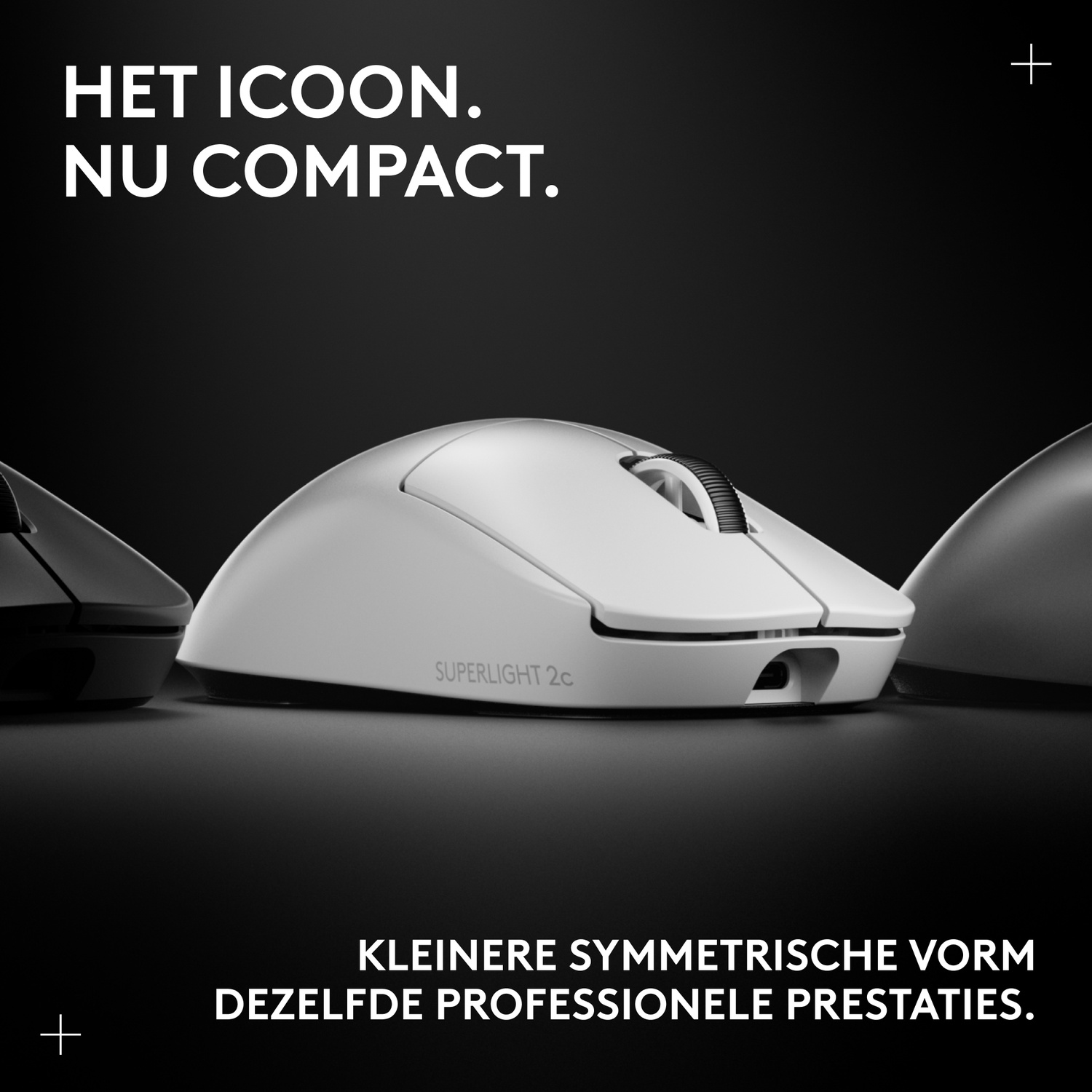 Three computer mice, a white one in the center, on a black background.