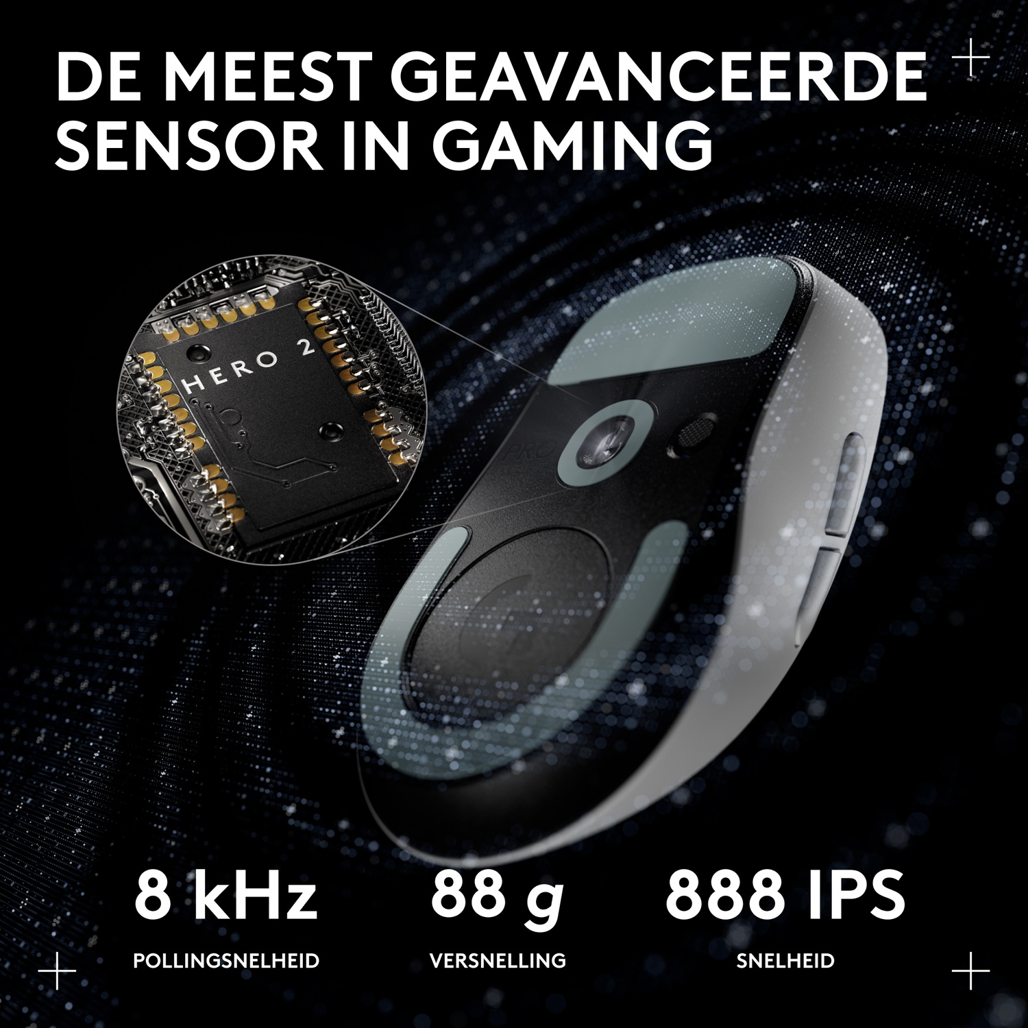 Gaming mouse with "Hero 2" sensor, 8 kHz, 88 g, 888 IPS.