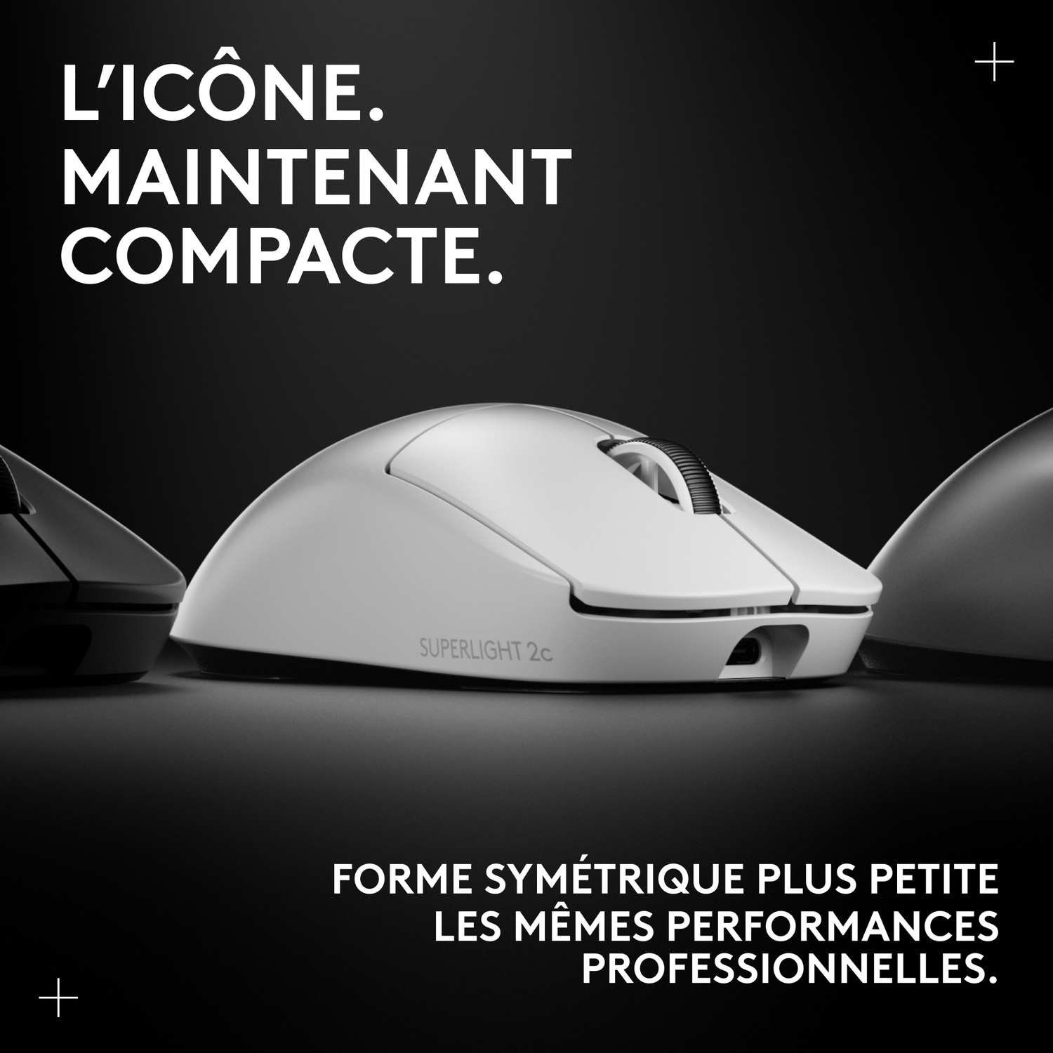Souris d'ordinateur blanches et noires, compactes et symétriques.