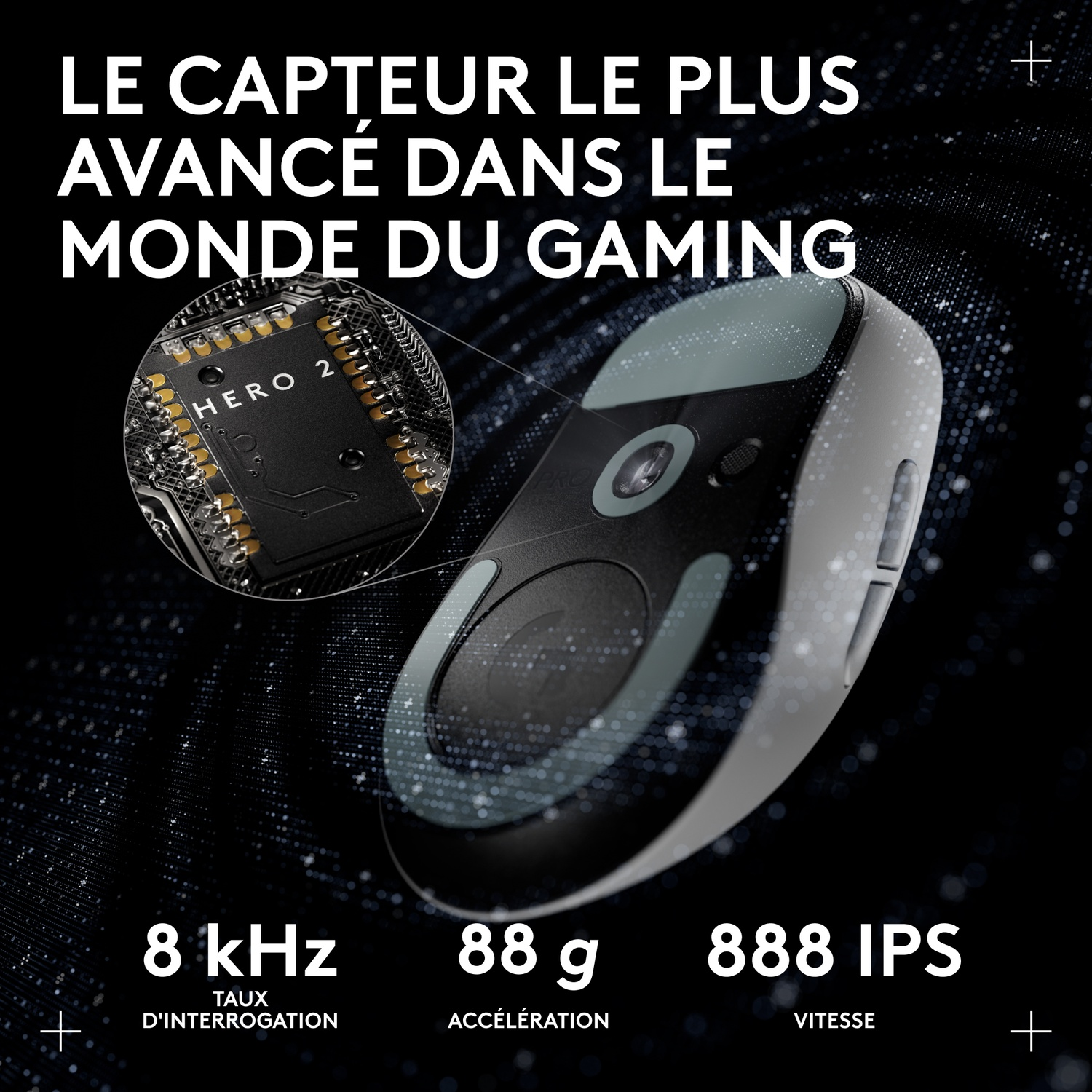 Souris gaming avec capteur "HERO 2", 8 kHz, 88 g, 888 IPS.