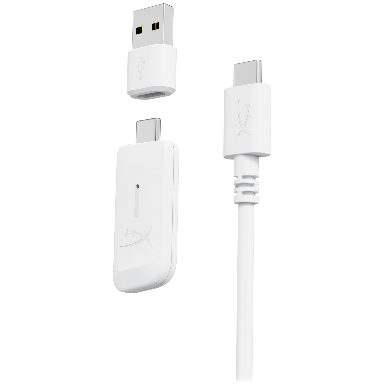 A white USB-C adapter with a USB-A plug and a white USB-C cable.