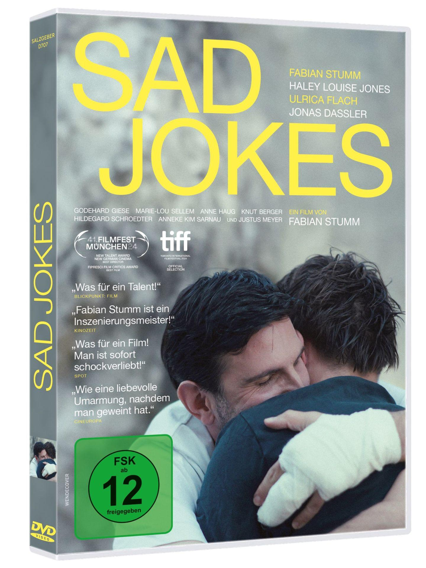 DVD-Cover mit dem Filmtitel 'SAD JOKES', zwei Männer, die sich umarmen. FSK ab 12.