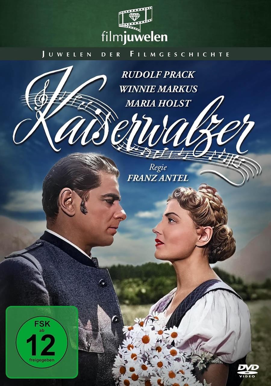 Ein Mann und eine Frau mit Blumenstrauß vor Bergkulisse, Filmplakat.