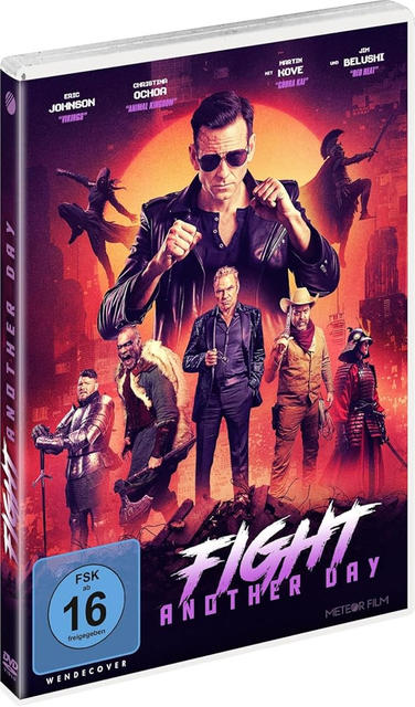 DVD-Cover mit Kampfszenen und Darstellern vor Stadtkulisse. Titel: Fight Another Day.
