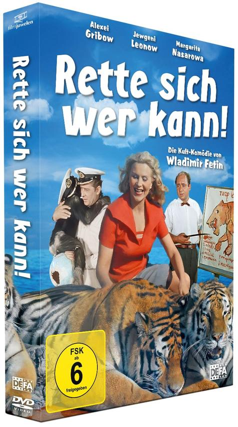 DVD-Cover mit Schauspielern, einem Schimpansen und Tigern vor blauem Himmel.