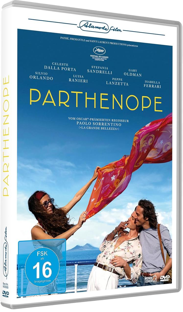 Filmplakat mit drei Personen, die Stoff wehen lassen.