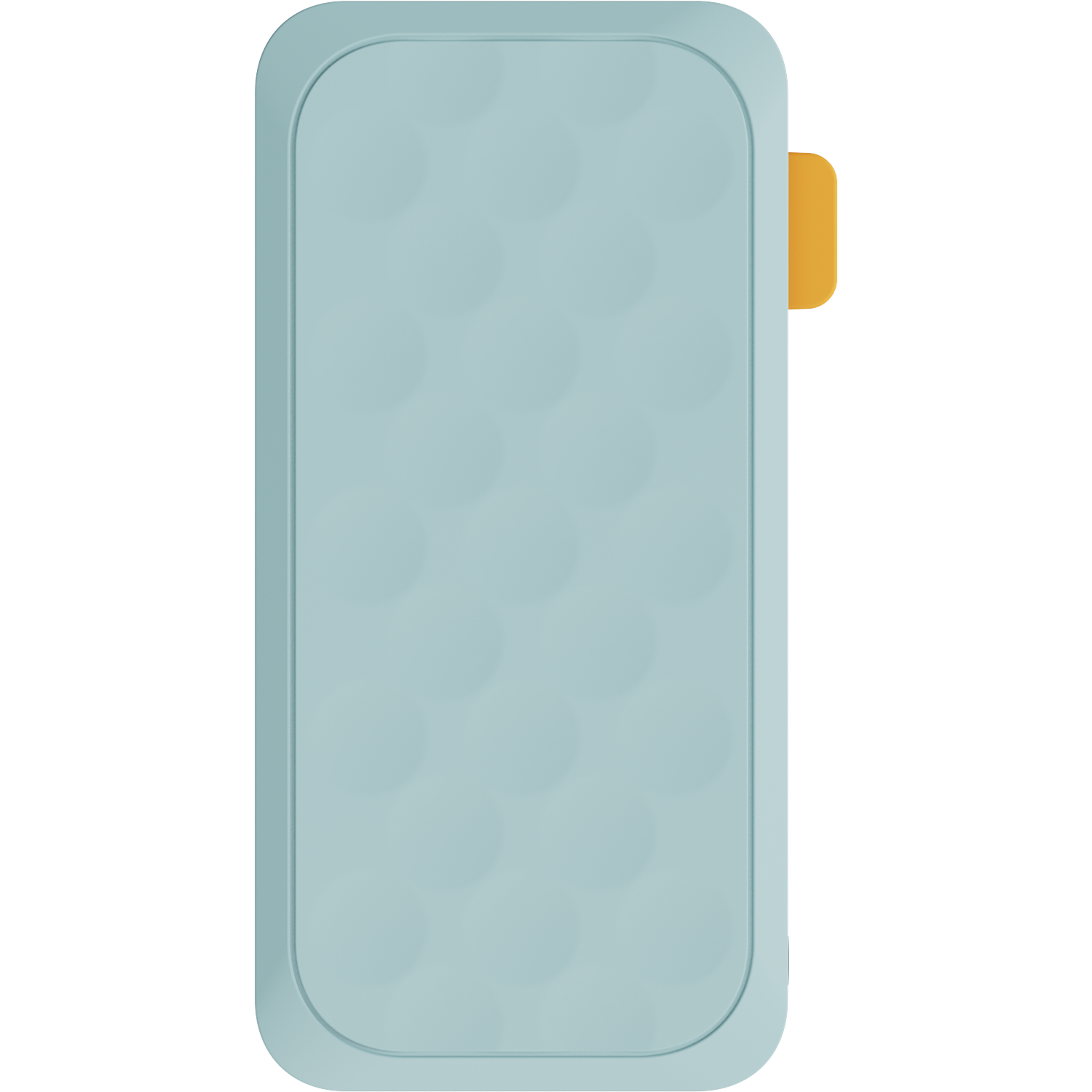 Light blue rectangular box with a yellow handle on the right side.