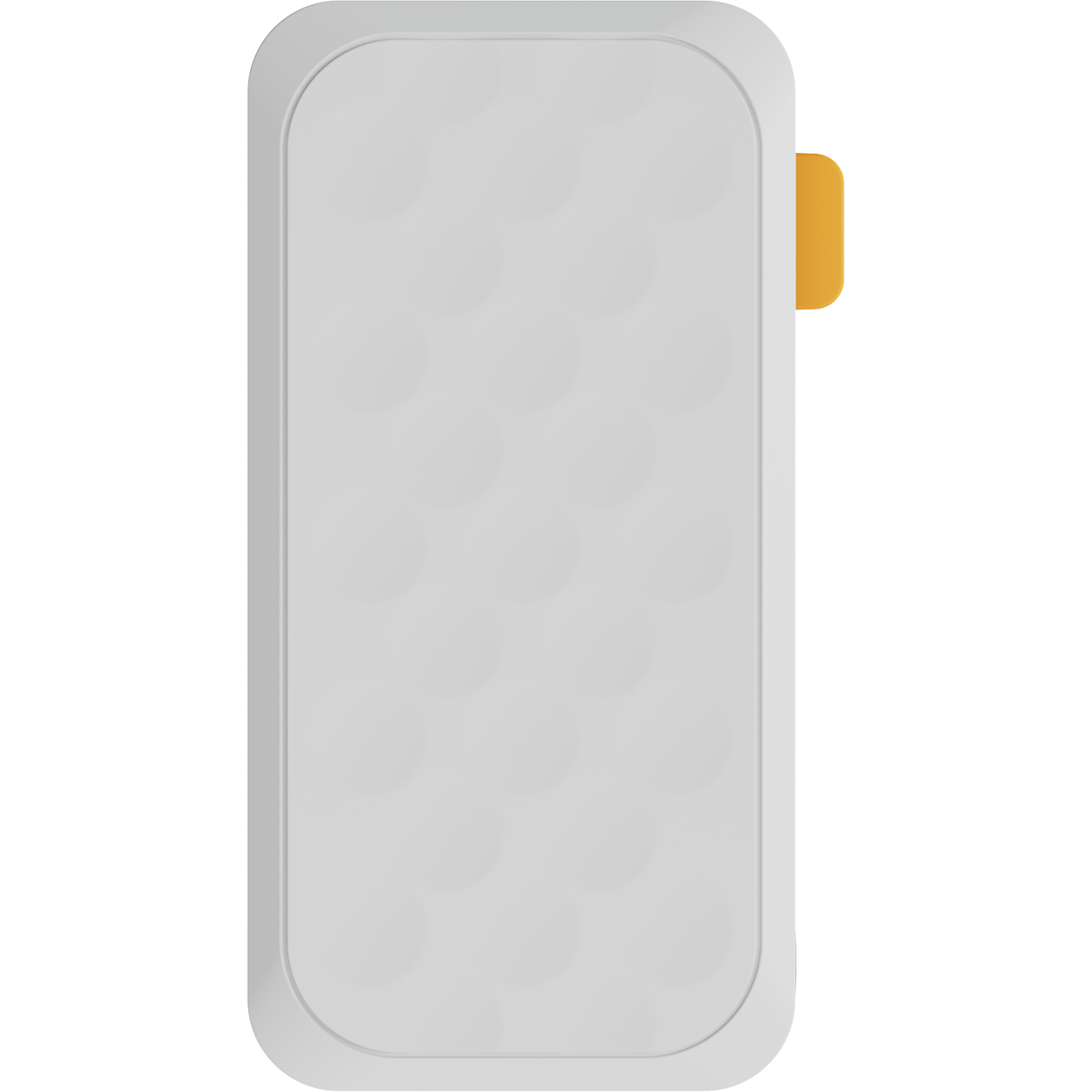A light gray rectangular object with rounded corners and a yellow tab.
