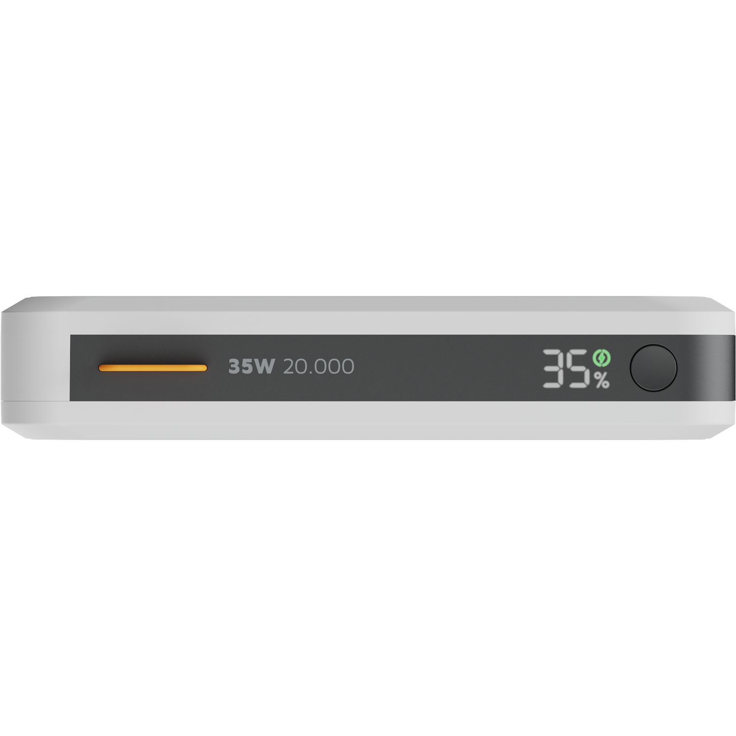 A 35W, 20,000mAh power bank displaying 35% charge.