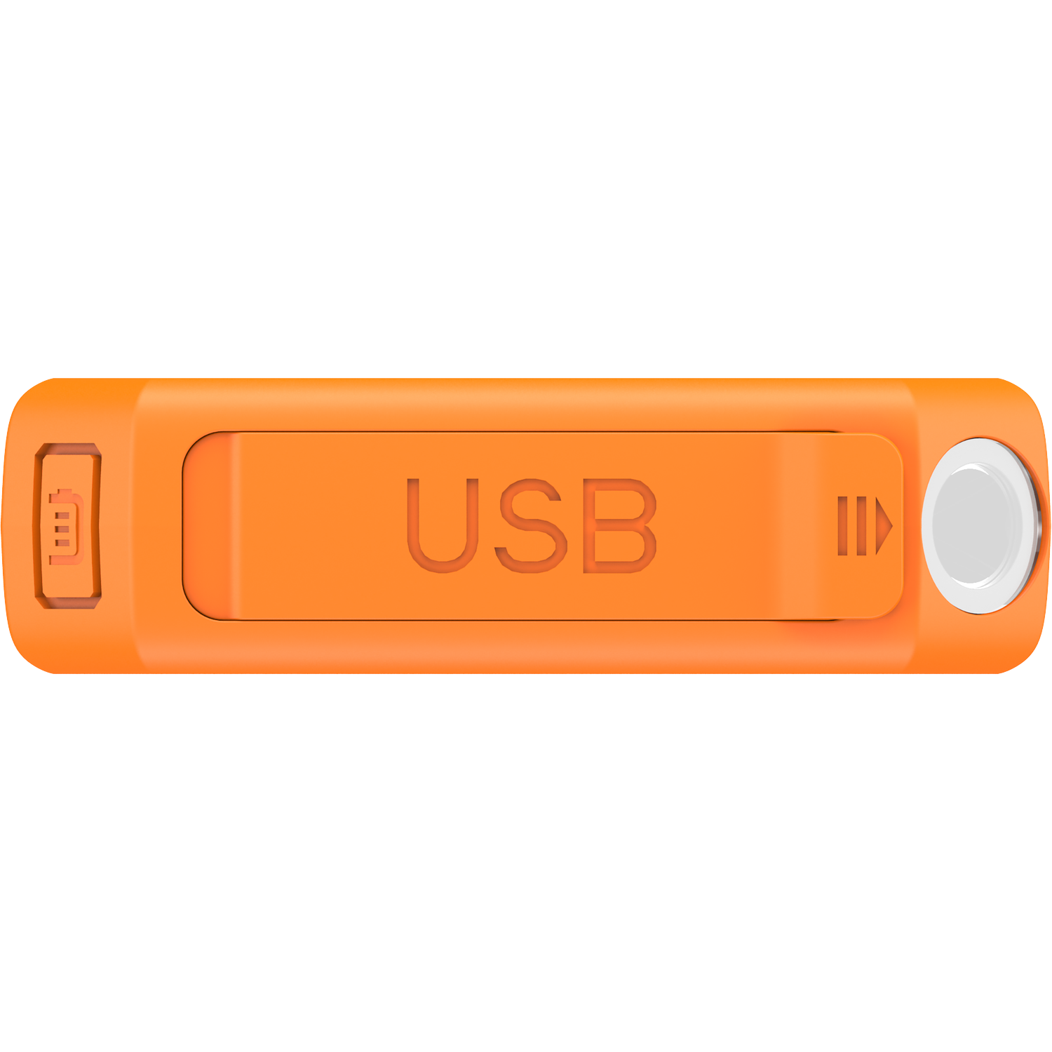 Orange USB drive with "USB" text and a round button.