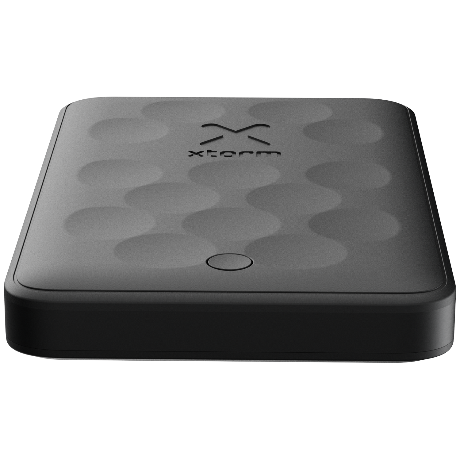 A black rectangular Xtorm device with a debossed pattern and logo on a black background.