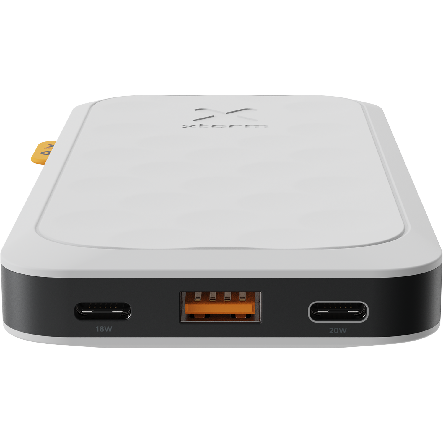 White Xtorm power bank with one USB-A and two USB-C ports.