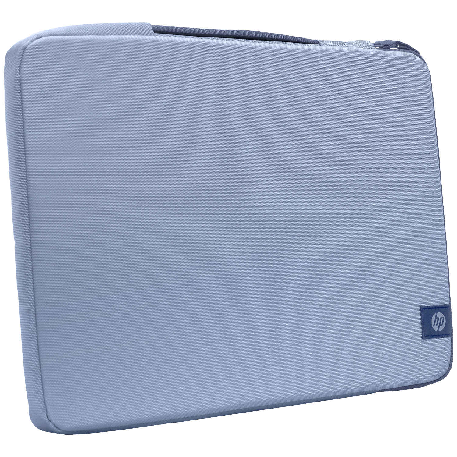 Light blue laptop sleeve with zipper and HP logo.
