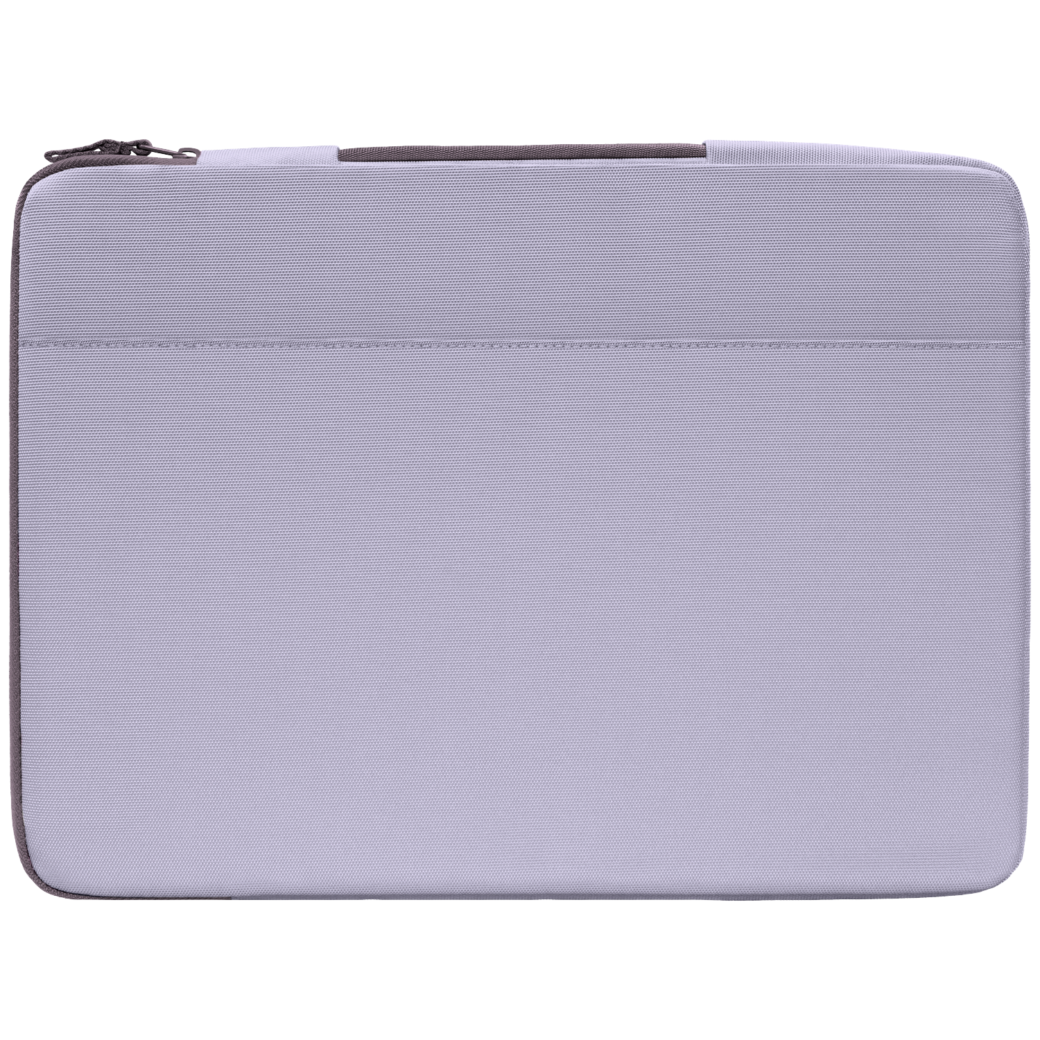 A light purple laptop sleeve with a zipper and a handle.