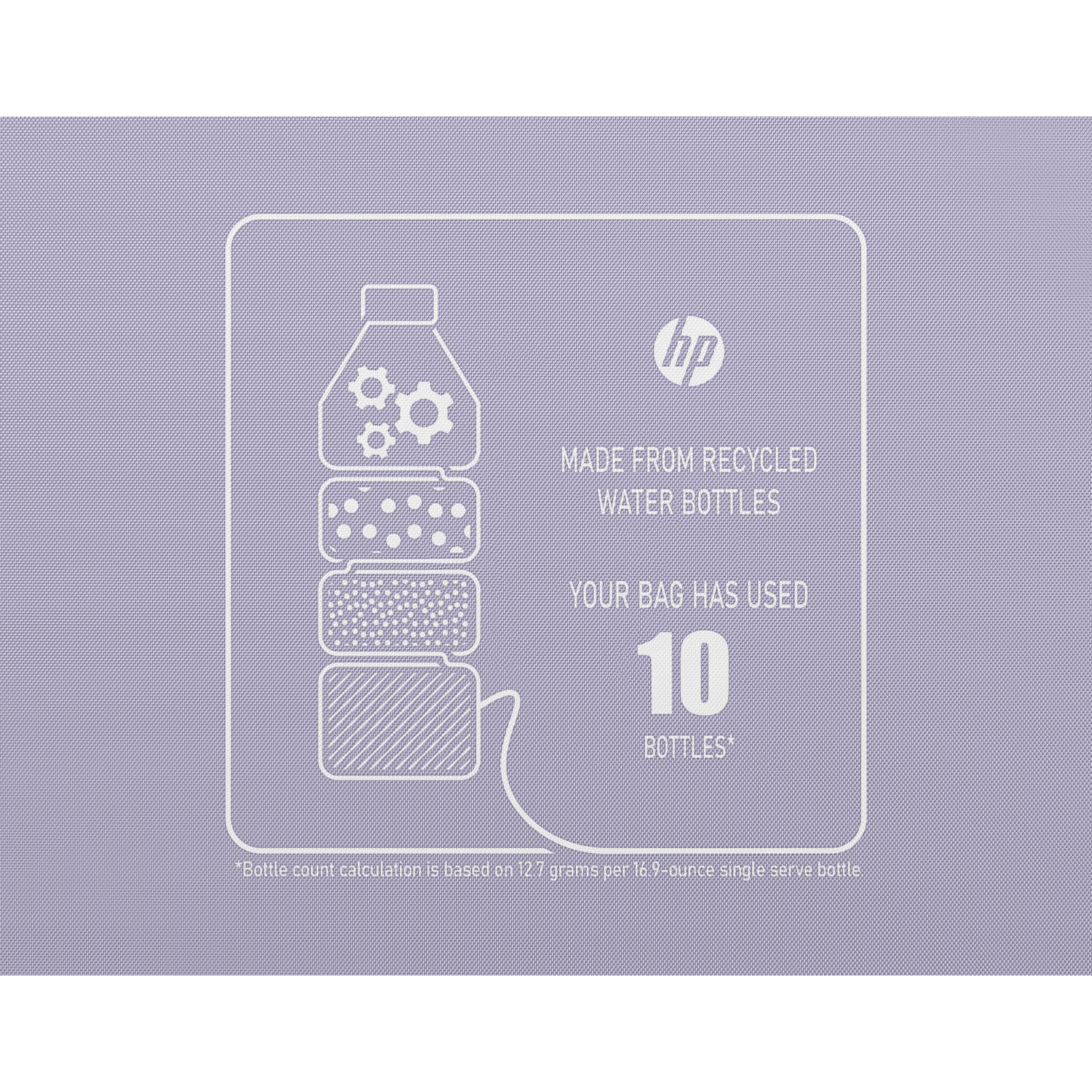 Graphic shows 10 bottles made from recycled water bottles.