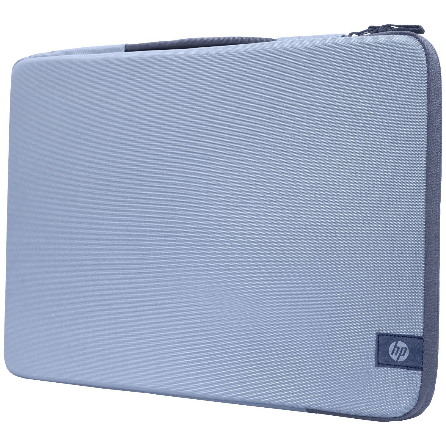 A light blue laptop sleeve with an HP logo on the right side.