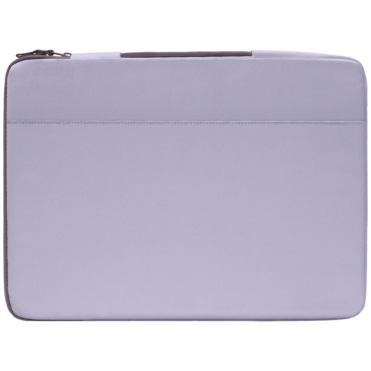A light purple laptop sleeve with a zipper and a handle.