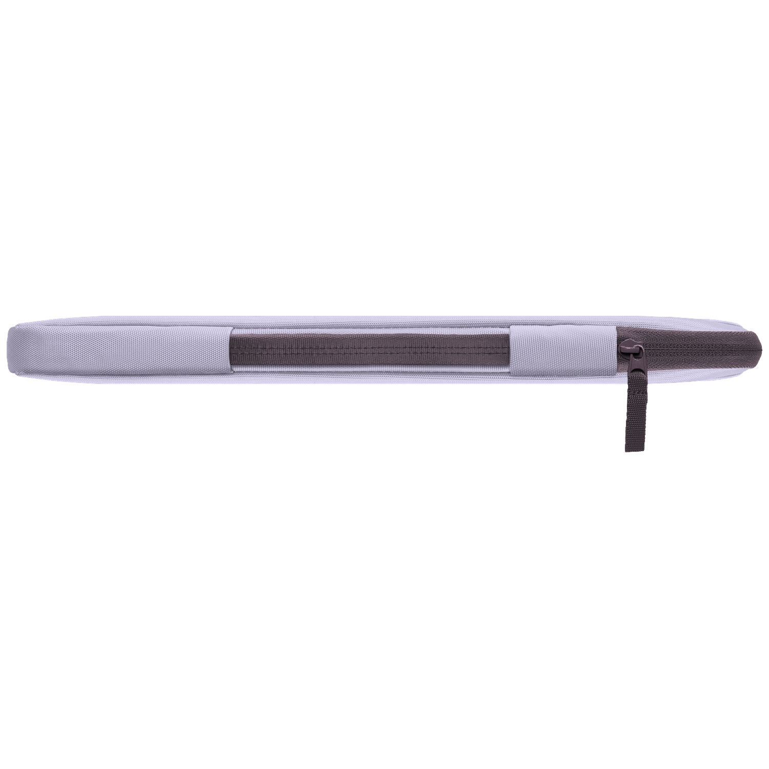 Light purple laptop sleeve with gray zipper and handle, shown flat against white.