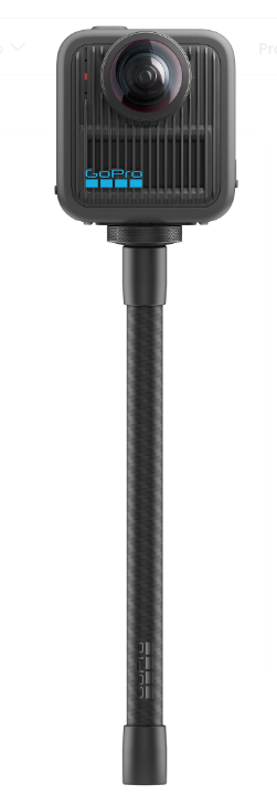 Czarna kamera GoPro z obiektywem i uchwytem.