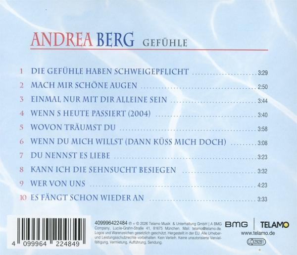 Rückseite eines Albums von Andrea Berg mit Titelliste und Barcode.