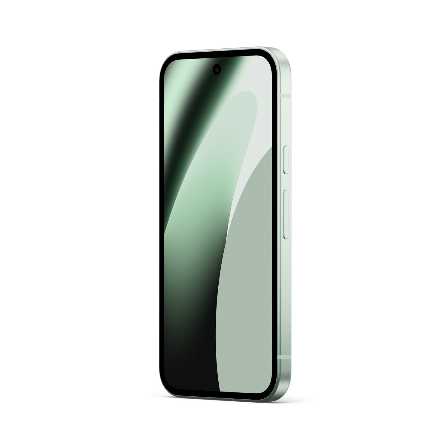 Un smartphone verde claro con esquinas redondeadas y cámara frontal.