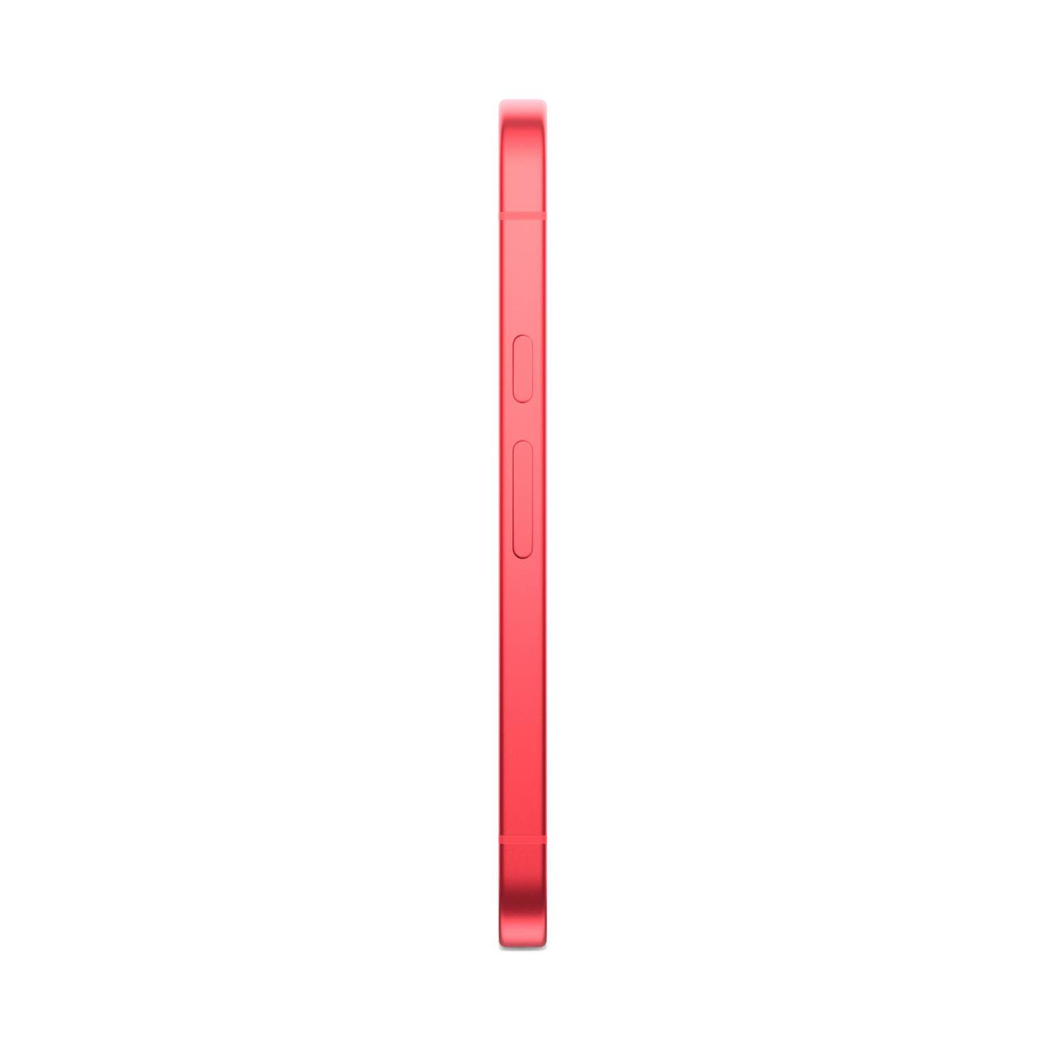 Teléfono inteligente rojo visto de perfil sobre fondo blanco.