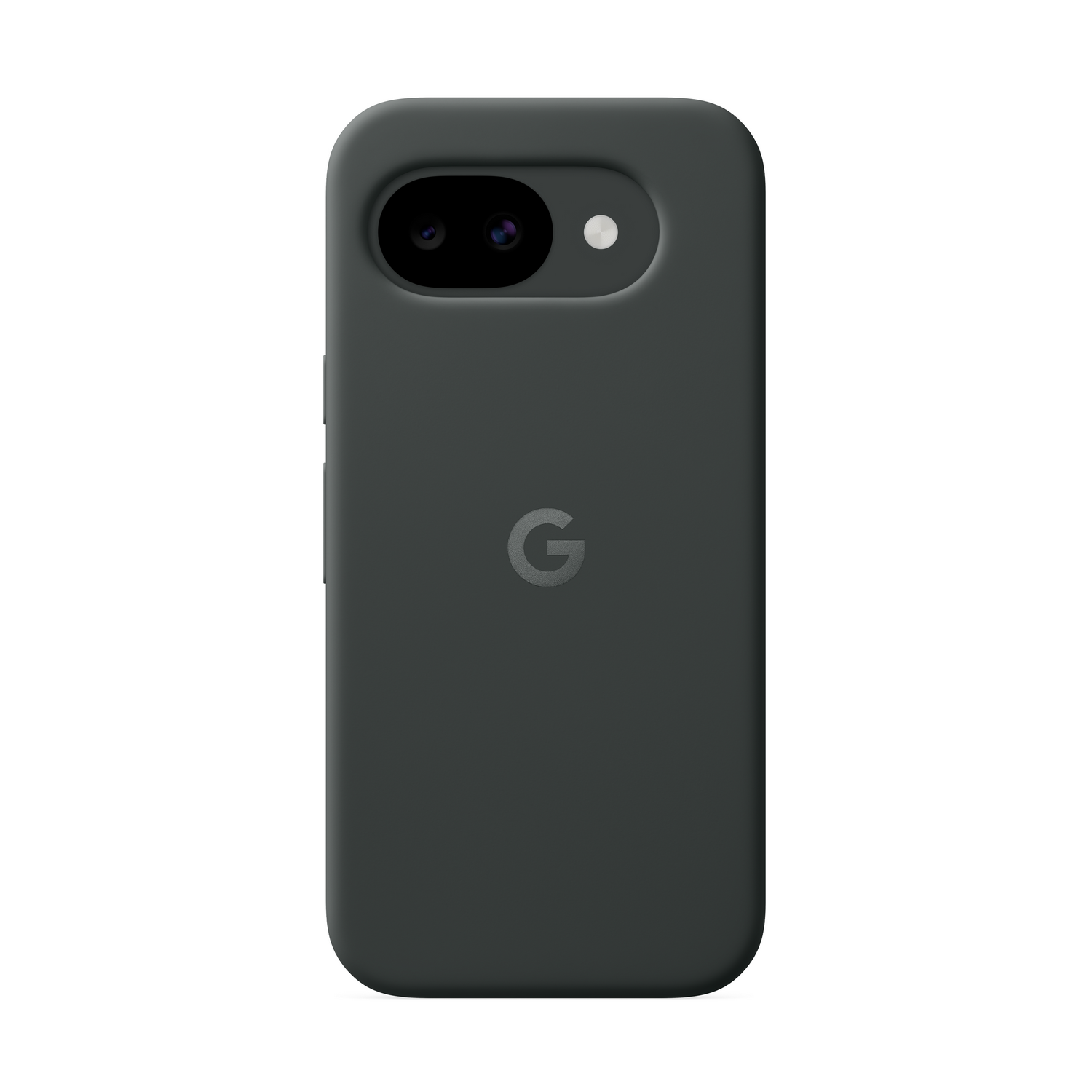 Funda gris oscura para teléfono con logo de Google y corte de cámara.