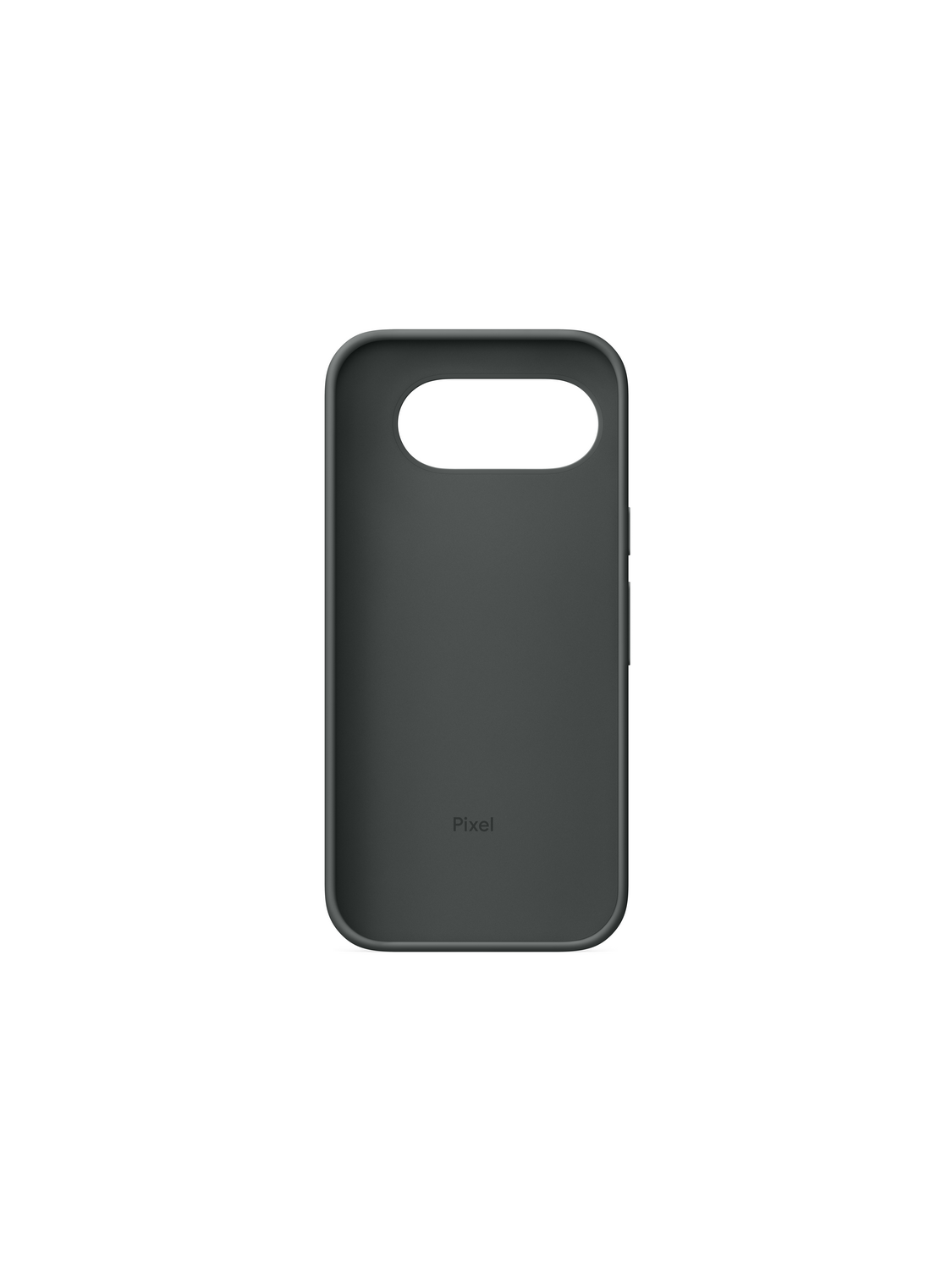 Funda gris oscura para móvil con recorte para cámara y logo 'Pixel'.