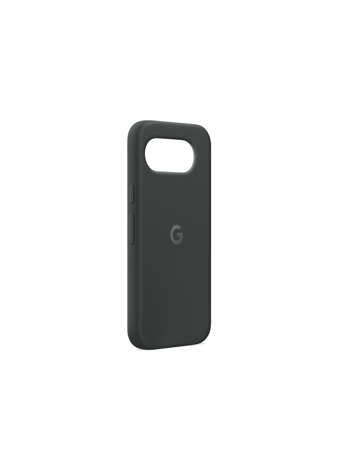 Funda gris oscura para Google Pixel con logo G y recorte para cámara.