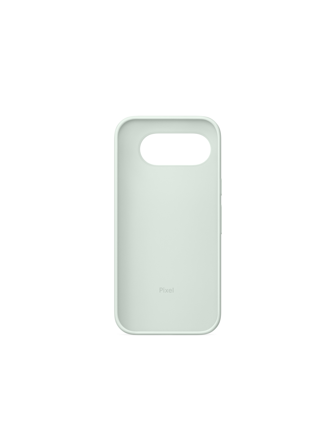 Una funda de teléfono verde claro con un recorte para la cámara y la palabra "Pixel".