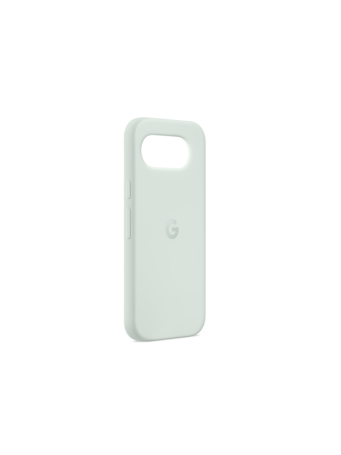 Funda de teléfono verde claro con logo de Google y recorte.