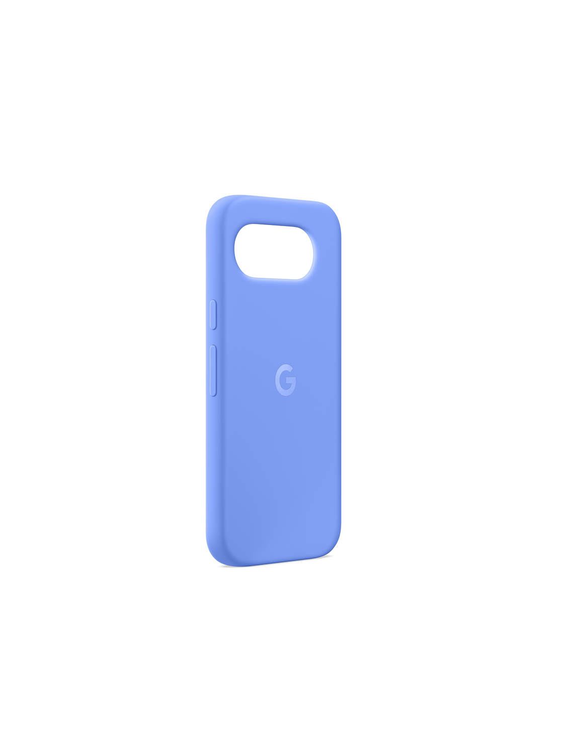 Funda azul para smartphone con orificio para cámara.