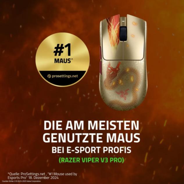 Goldene Maus mit Drachenmuster und #1-Siegel. "Die meistgenutzte Maus."