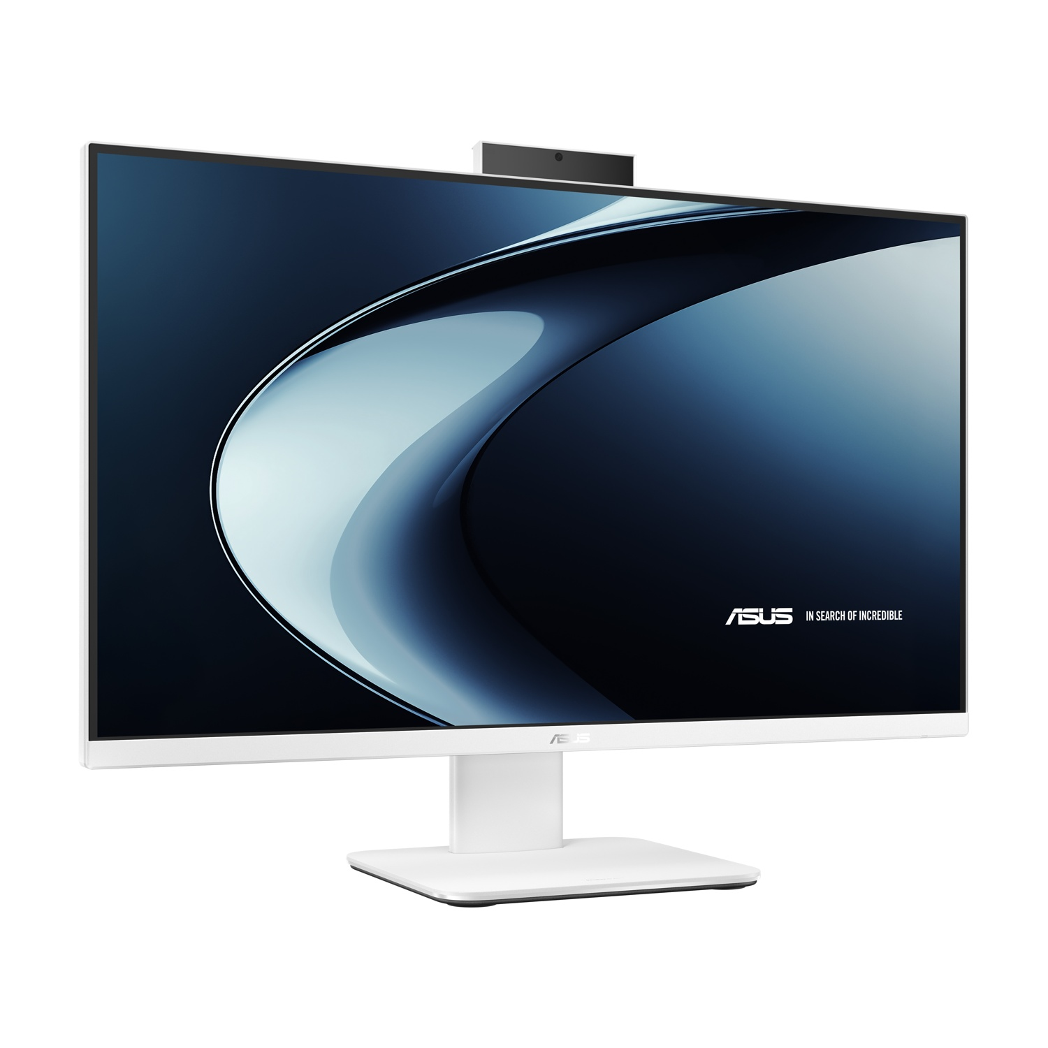 Un computer All-in-One ASUS bianco con ampio display e webcam.