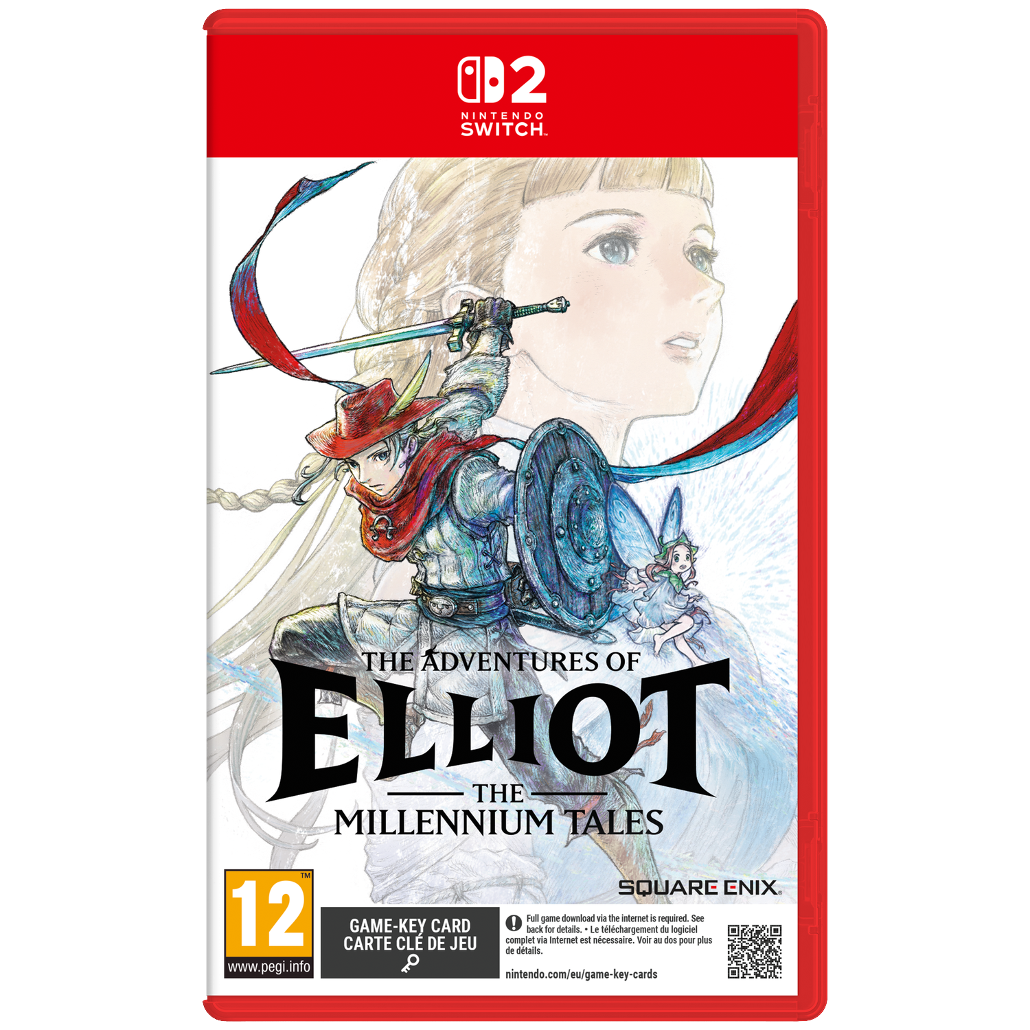 Nintendo Switch spelcassette voor 'The Adventures of Elliot'. Krijger met hoed en schild.